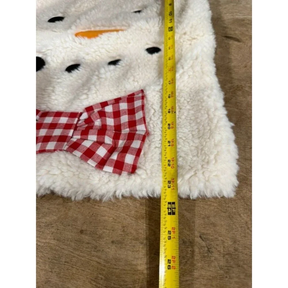 Plush Snowman Drawstring Bag Red Gingham Bow